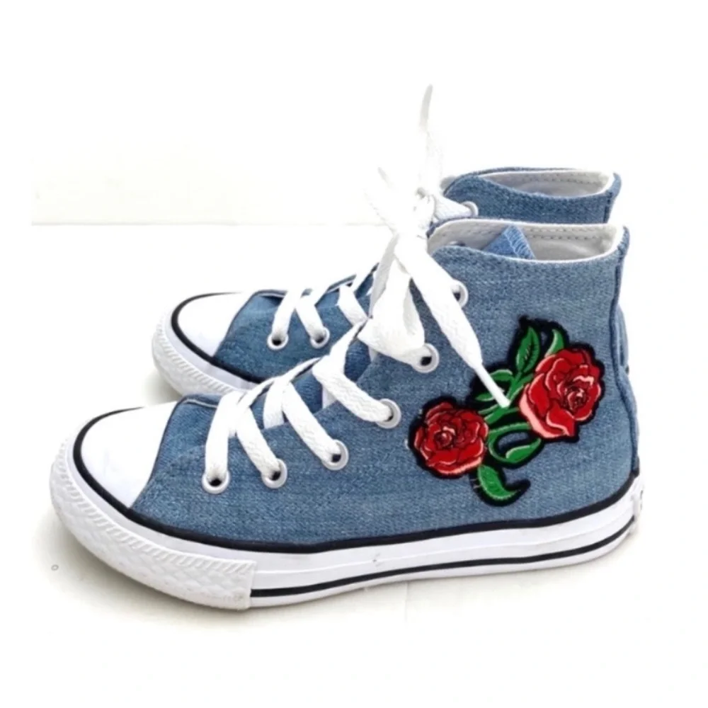 CONVERSE All Star Floral Patch Denim High Top Sneakers Size 12 Kids  362878F